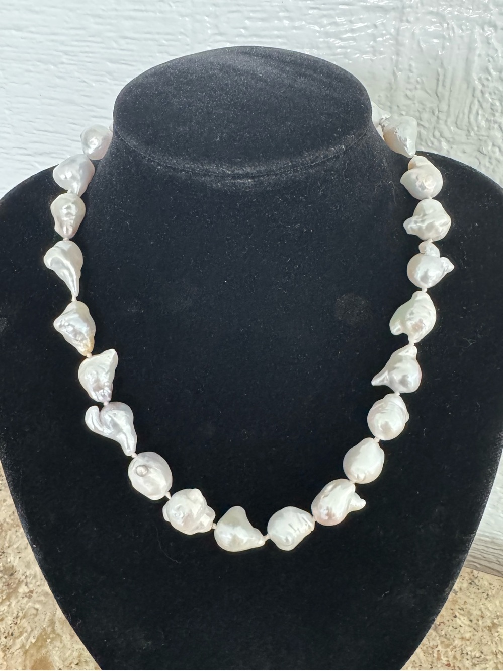 Organic Baroque Iridescent Freshwater Pearl Plated White Gold Clasp Necklace